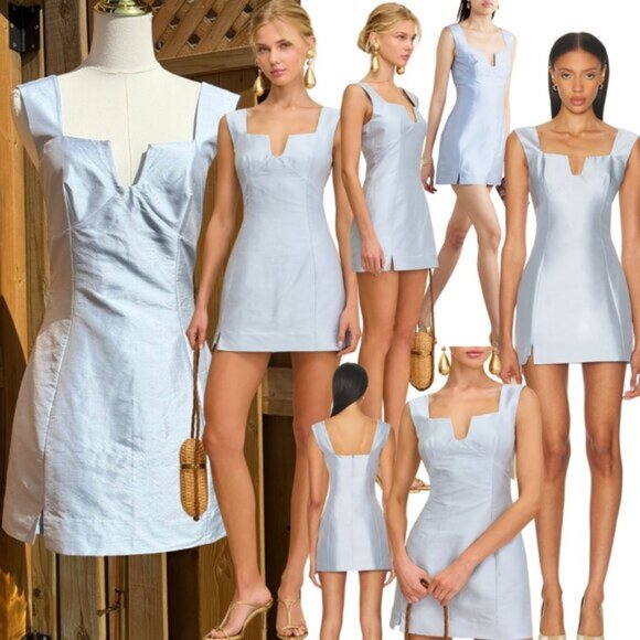 🆕 CULT GAIA 🧿 NWOT Marizia Silk-Dupioni Mini Dress, Coastal Blue - Sz US 2 - Picture 1 of 16